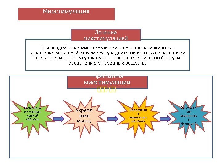 Миостимуляция При воздействии миостимуляции на мышцы или жировые отложения мы способствуем росту и движению